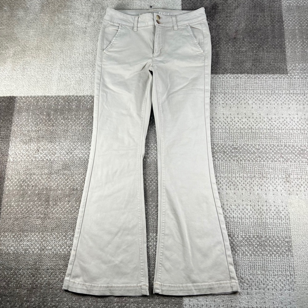 American Eagle Artist Flare Khaki Pants Womens 6 Short Super Stretch Tan Chino